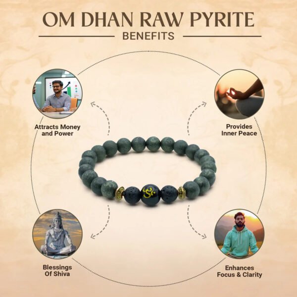 benefitscopy_1 Raw Pyrite Bracelet with Om bead